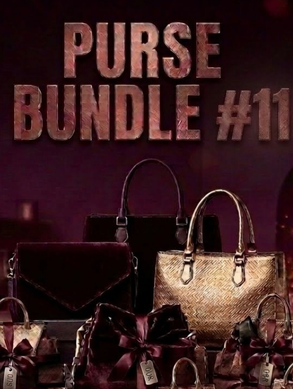Purse Bundle #11 - Assorted Women's Handbags in Burgundy and Gold